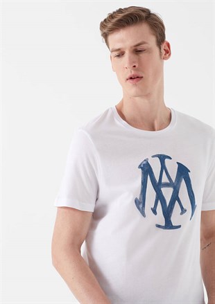 Mavi Mavi Logolu Beyaz Erkek Tişört