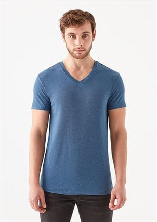 Mavi Stretch V Yaka  İndigo Erkek Tişört