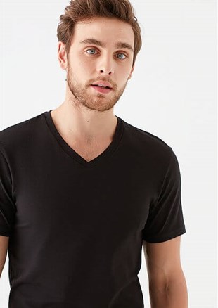 Mavi Stretch V Yaka Erkek T-shirt Siyah