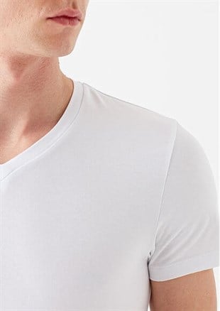 Mavi Stretch V Yaka Erkek T-shirt  Beyaz