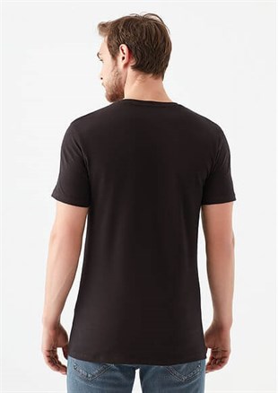 Mavi Stretch V Yaka Erkek T-shirt Siyah