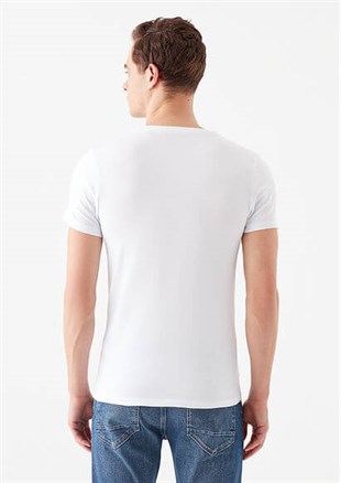 Mavi Stretch V Yaka Erkek T-shirt  Beyaz