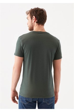 Mavi Stretch V Yaka Erkek T-shirt Orman Yeşili