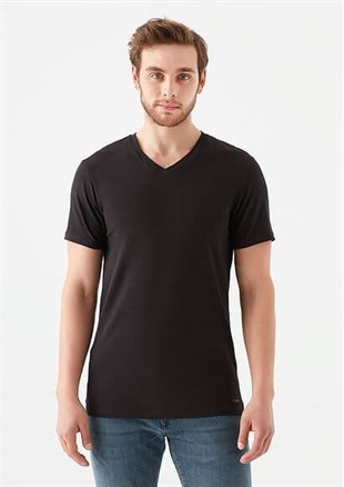 Mavi Stretch V Yaka Erkek T-shirt Siyah