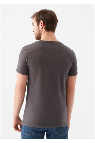 Mavi Stretch V Yaka Koyu Gri Melanj Erkek T-shirt