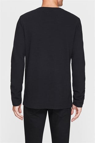 Mavi Uzun Kol Penye Siyah