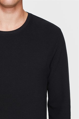 Mavi Uzun Kol Penye Siyah