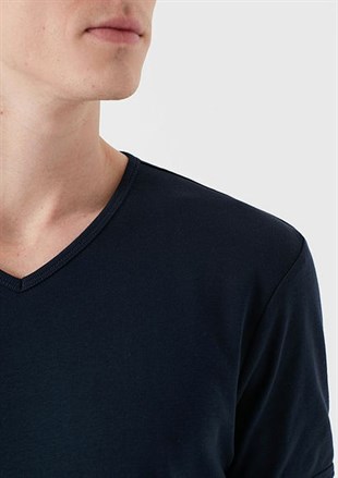 Mavi V Yaka Tişört Koyu Lacivert