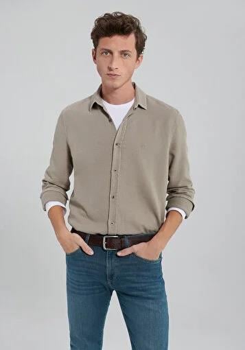 Mavi Uzun Kol Kum Erkek Gömlek