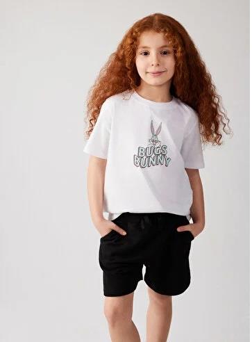 Mavi Bugs Bunny Baskılı Çocuk  Beyaz T-shirt