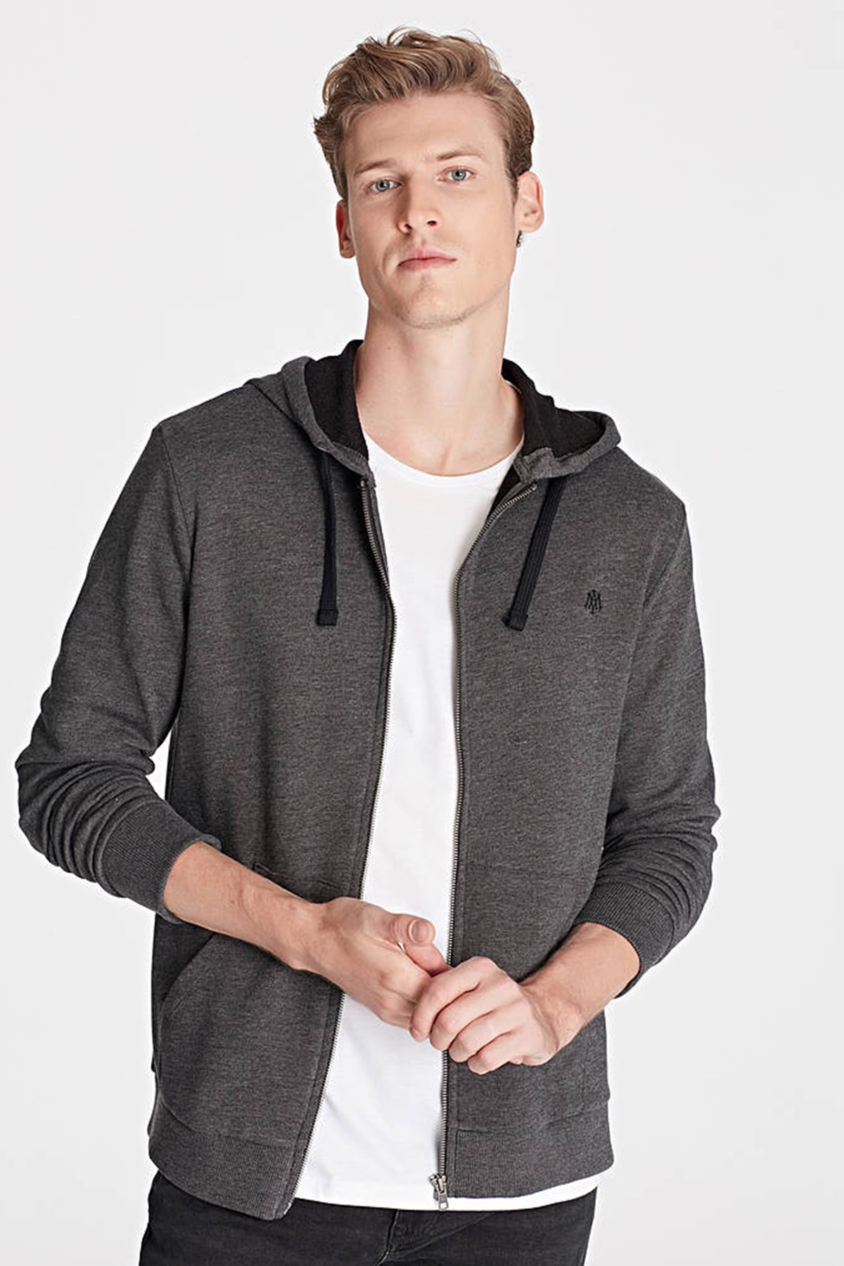Mavi Fermuarlı Sweatshırt Koyu Gri Melanj Erkek Sweatshirt / M065582-29758
