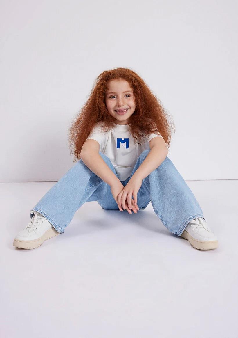Mavi M Kedi Baskılı Çocuk T-shirt