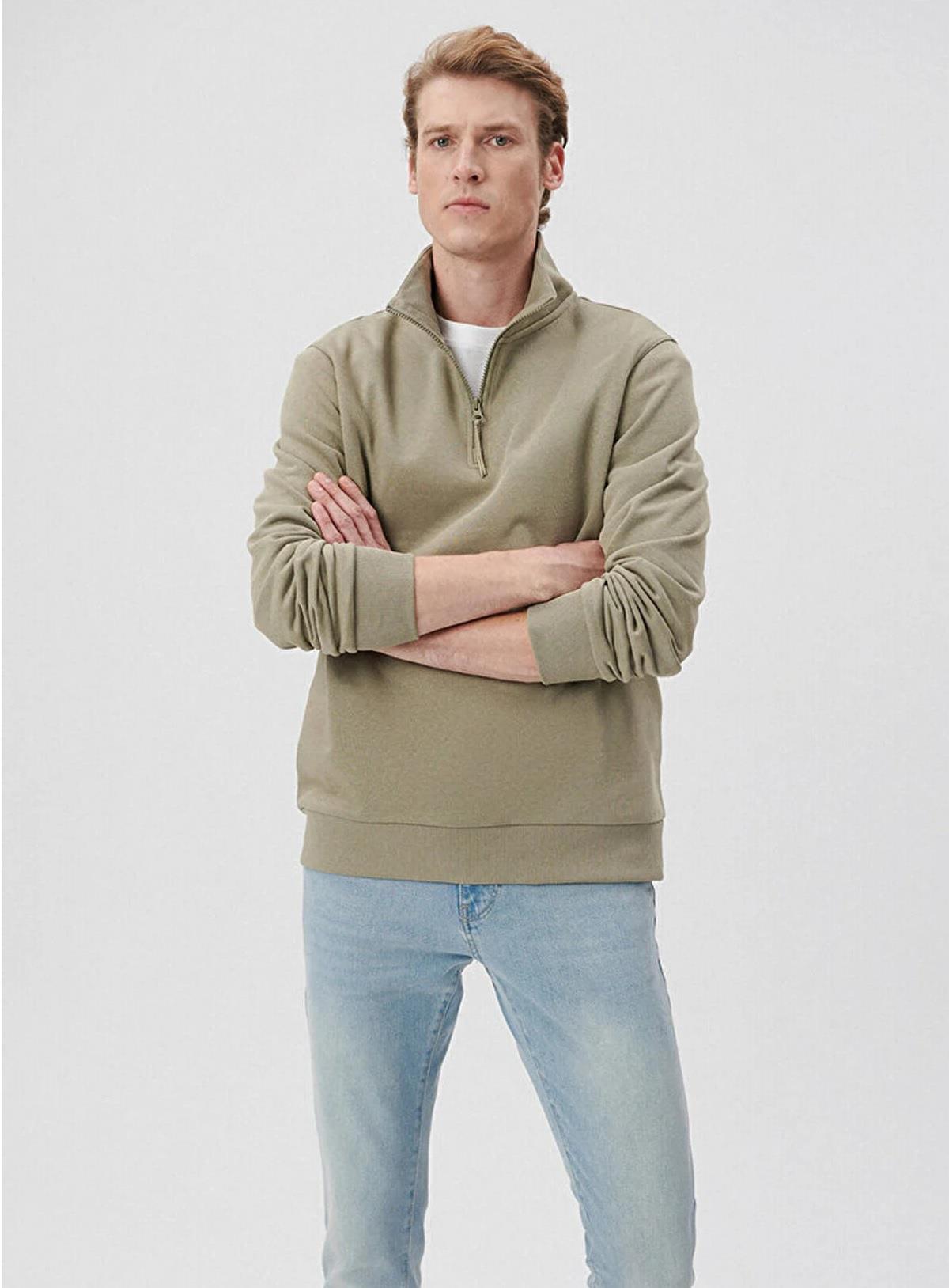 Mavi Yarım Fermuarlı Erkek Sweatshirt 0610908-71818