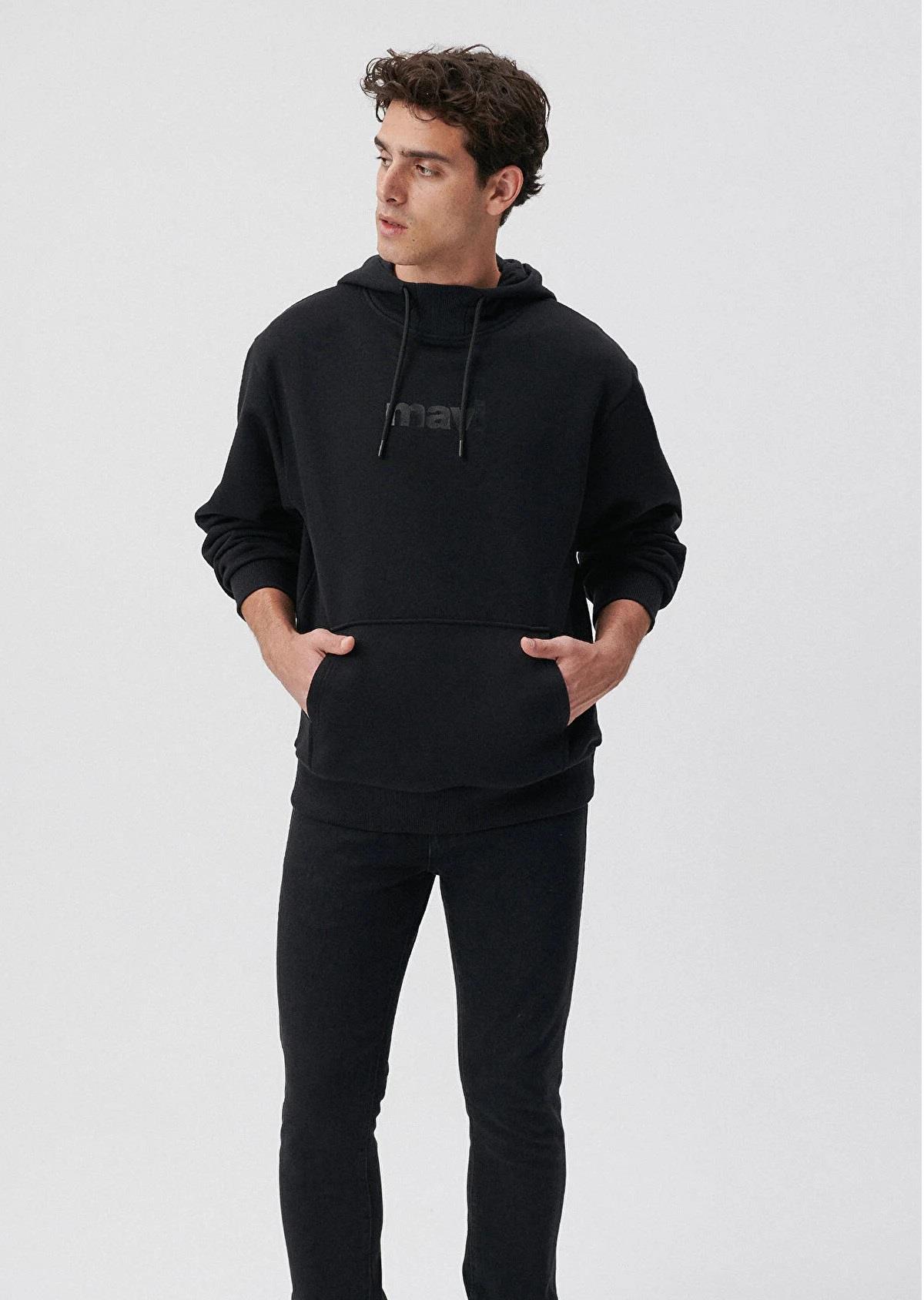 Mavi Baskılı Kapüşonlu Siyah Sweatshirt 0610960-900
