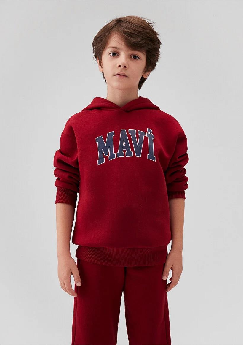 Mavi Baskılı Kapşonlü Çocuk Sweatshirt