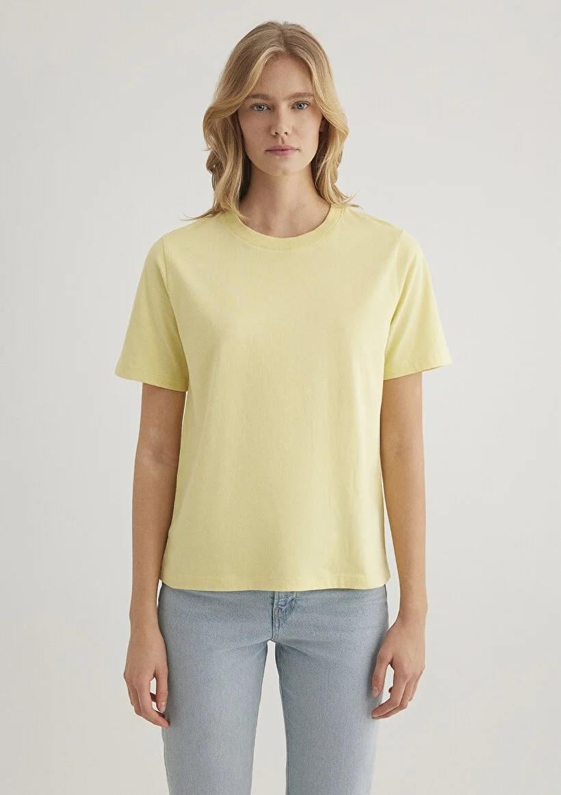 Mavi Yuvarlak Yaka  Limon Sarı Kadın T-Shirt 1600955-71303