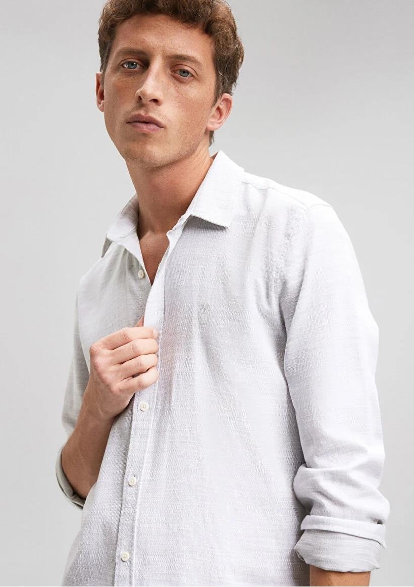 Mavi Zeytinyağ Yeşili  Uzun Kollu Erkek  Gömlek