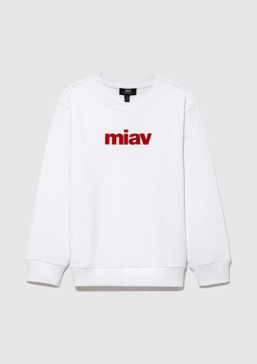 Mavi Mıav Baskılı Sweatshirt Beyaz Çocuk Sweatshirt 6610031-602