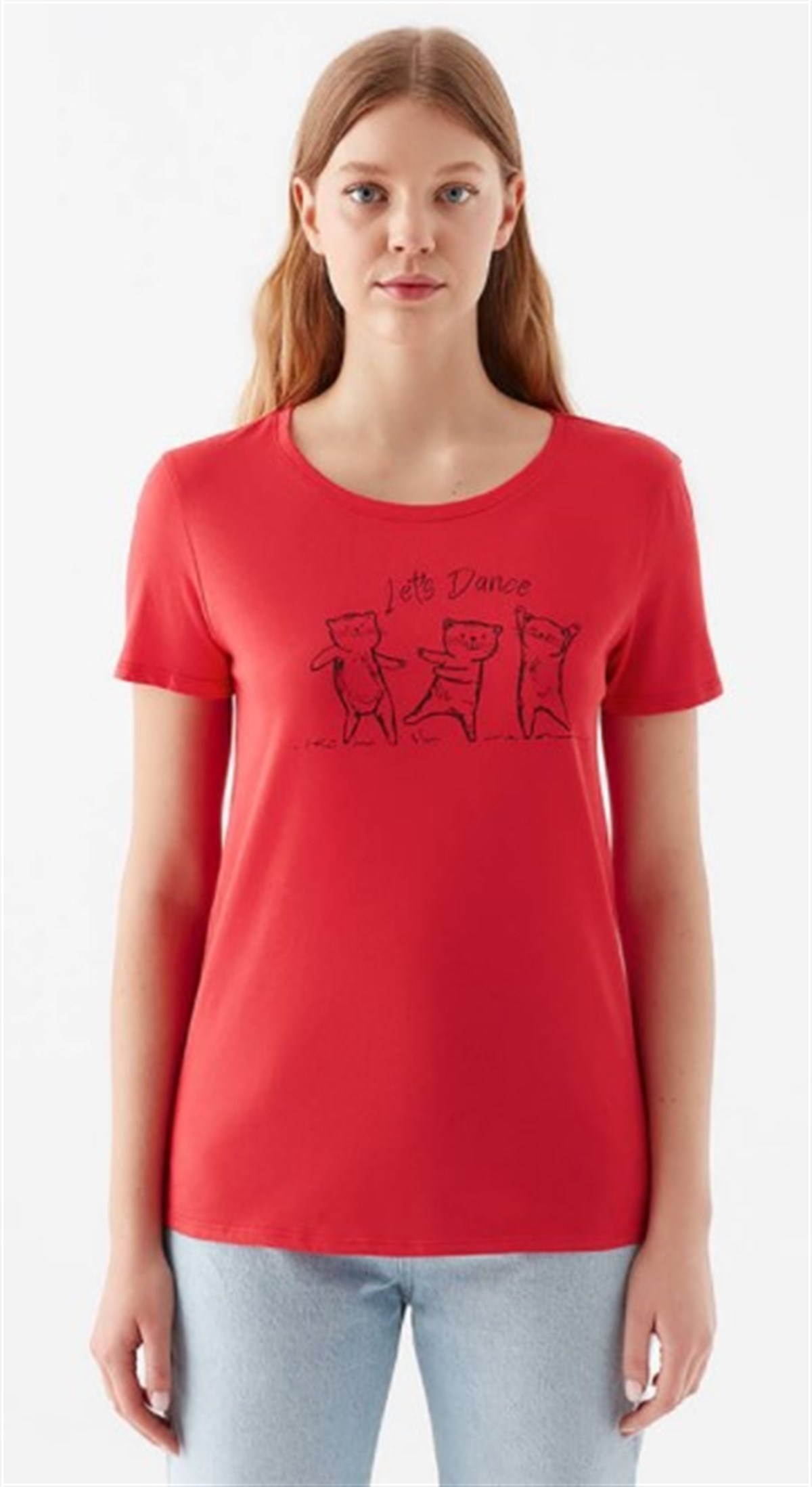 Mavi Lets Dance Baskılı  Çin Kırmızısı Kadın T-Shirt