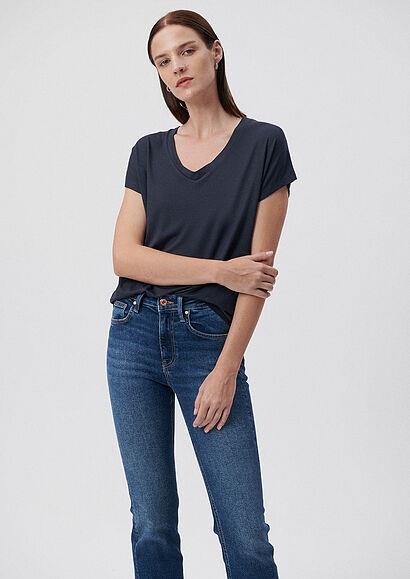 Mavi Basıc V Yaka T-shirt