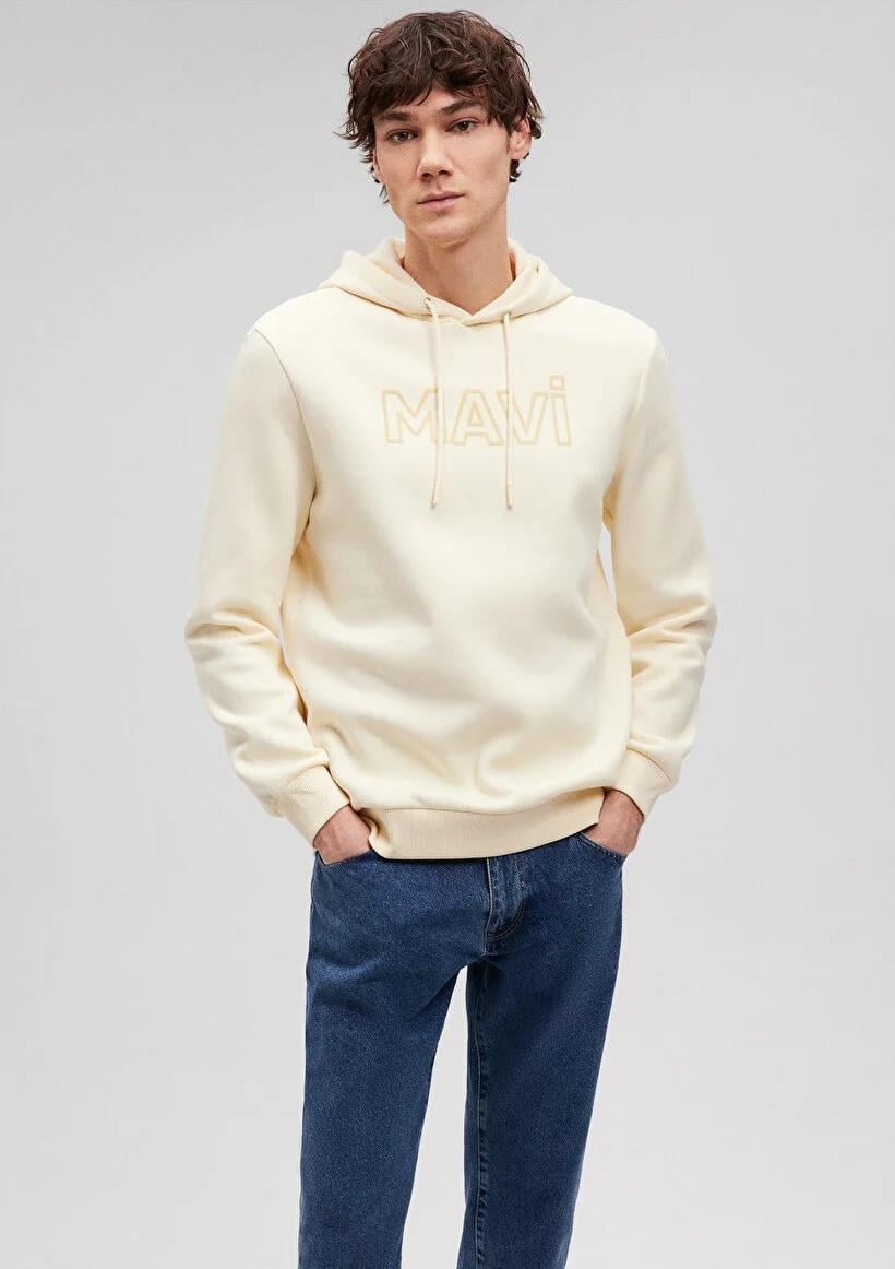 Mavi Logo Baskılı Bej Sweatshirt