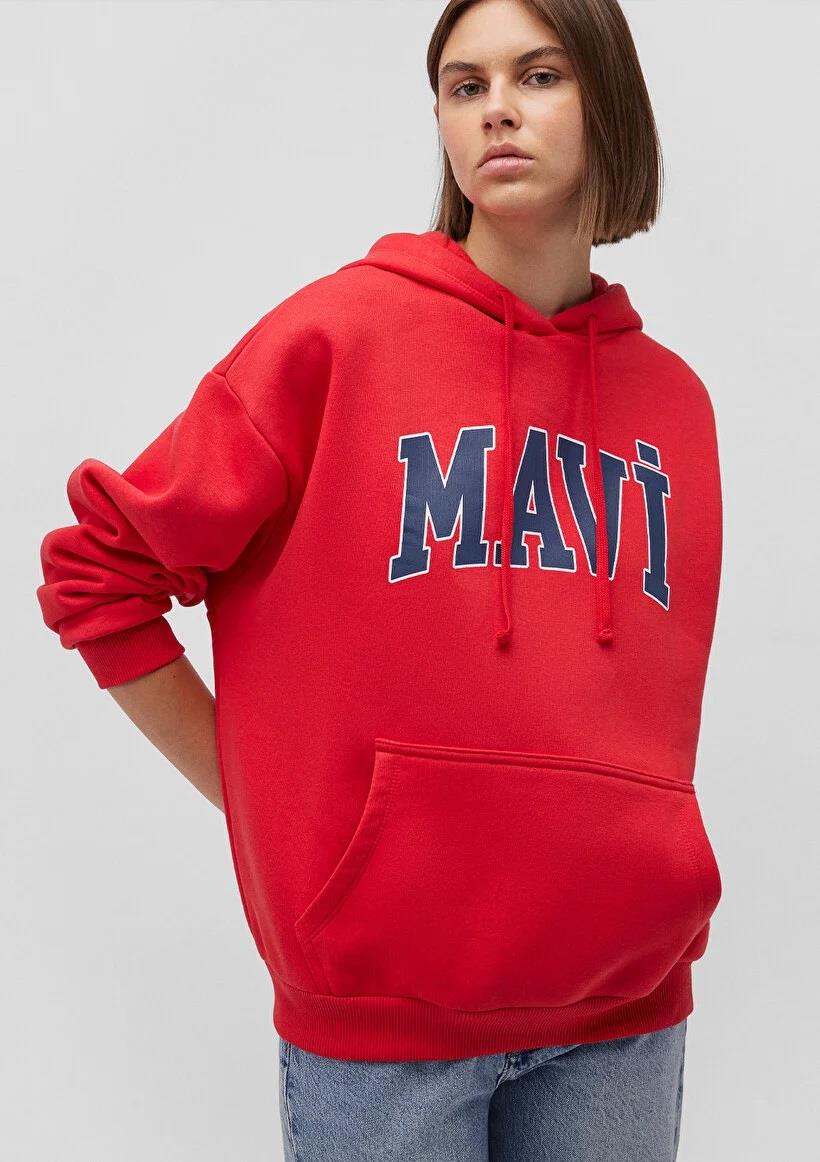 Mavi Logo Kapüşonlu Acı Kırmızı Kadın Sweatshirt 1600361-82054
