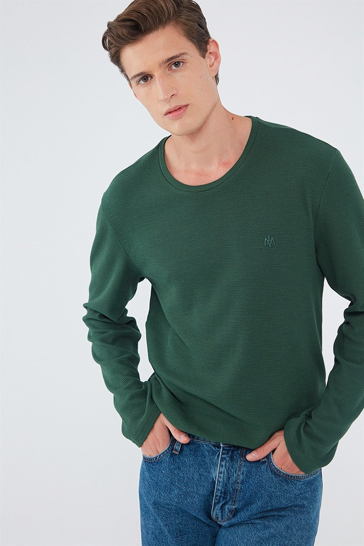 Mavi Uzun Kol  Avci Yesili Erkek Sweatshirt