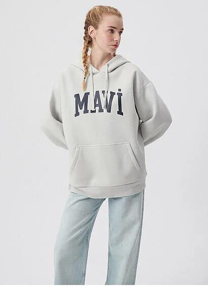Mavi Logo Kapüşonlu Açık Gri Kadın Sweatshirt 1600361-34322