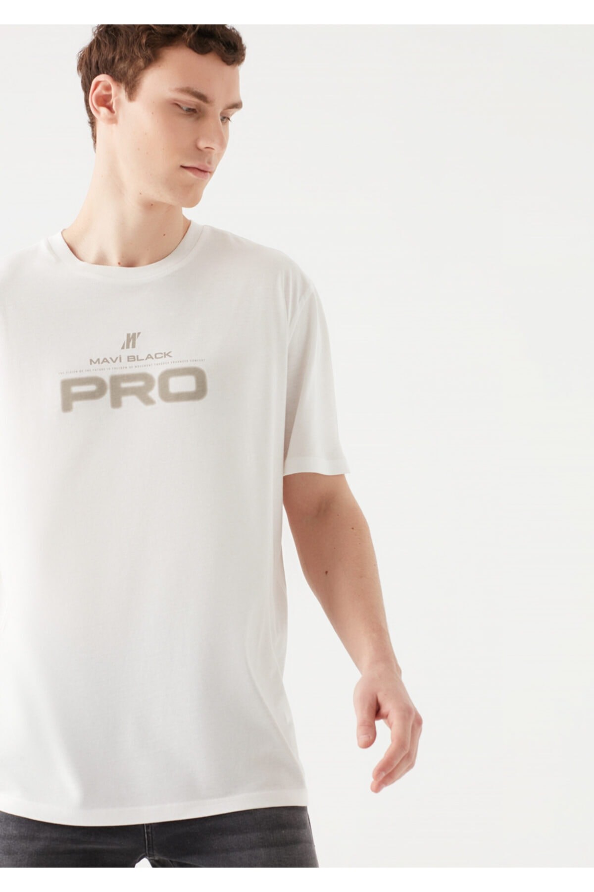 Mavi Pro Baskılı   Erkek T-Shirt Kırık Beyaz