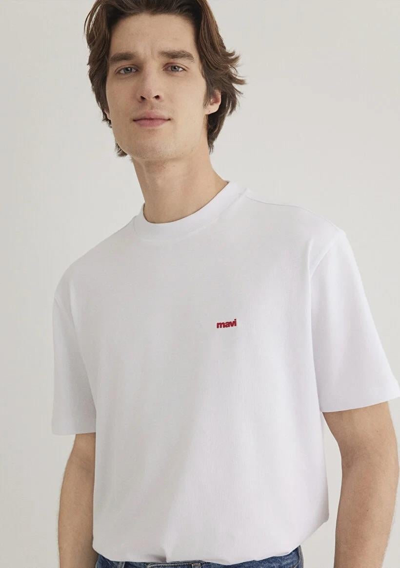 Mavi Baskılı  Beyaz Erkek T-Shirt 0612216-620