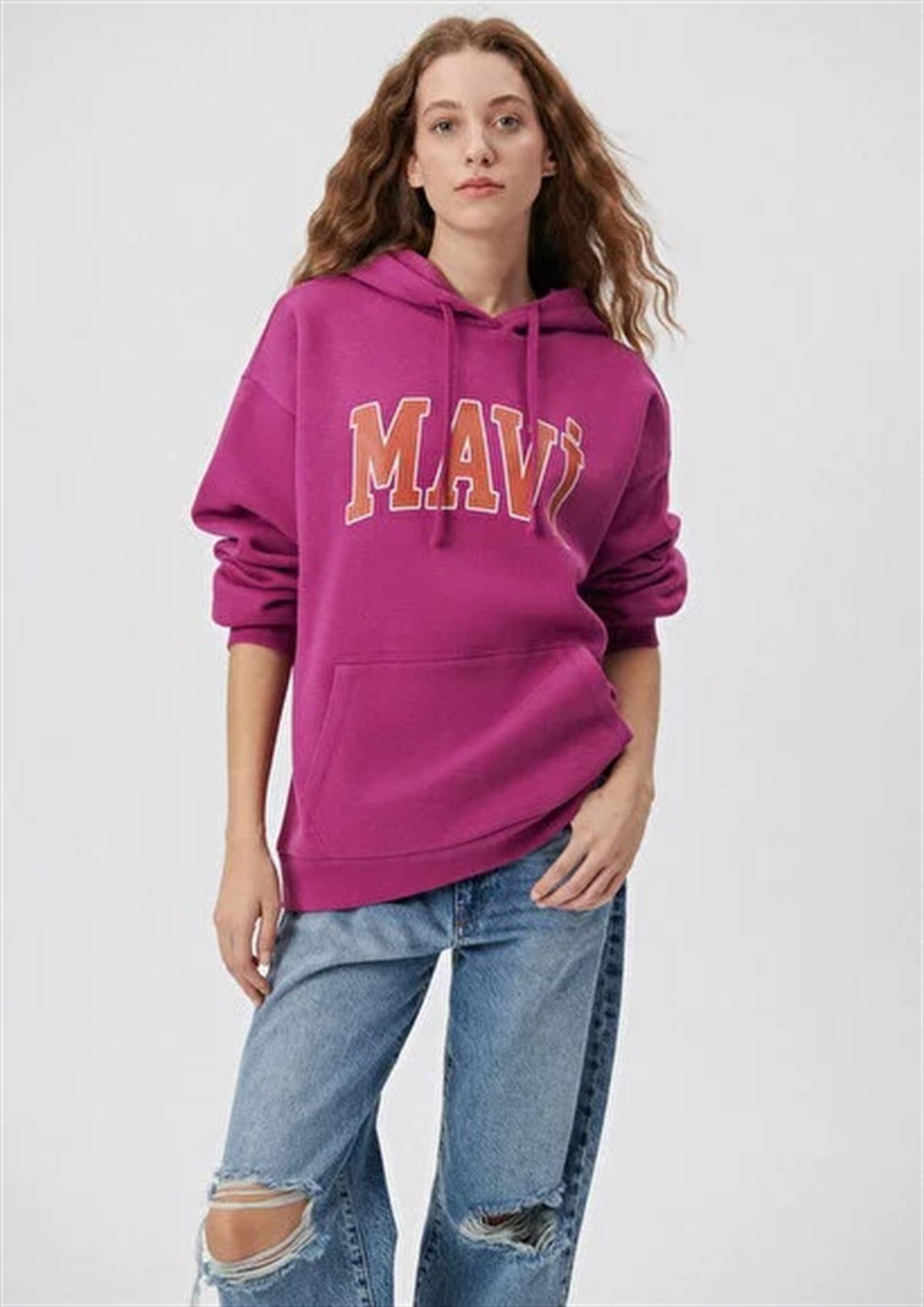 Mavi Kapişonlu Kadın Sweatshirt