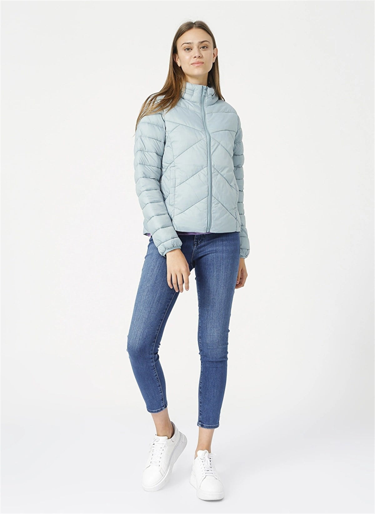 Mavi Dik Yaka Soluk Mavi Kadın Mont / M110698-34521