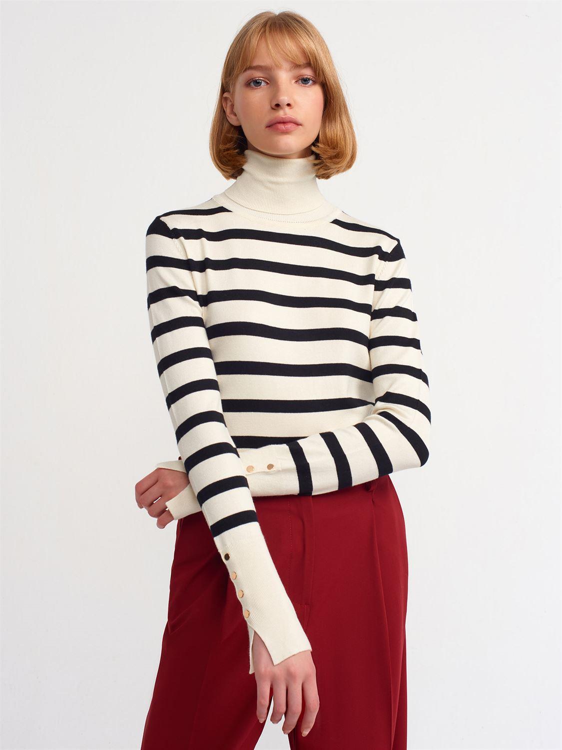 Dilvin Balıkçı Yaka Çizgili Duroplu Kazak 10432