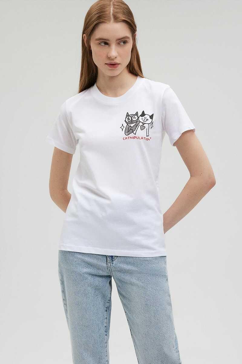 Mavi Kedi Baskılı Grafik  T-Shirt