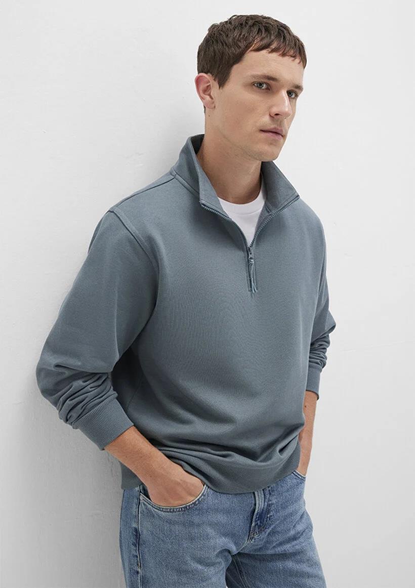 Mavi Yarım Fermuarlı  Fırtına Gri Erkek Sweatshirt 0S10278-80889