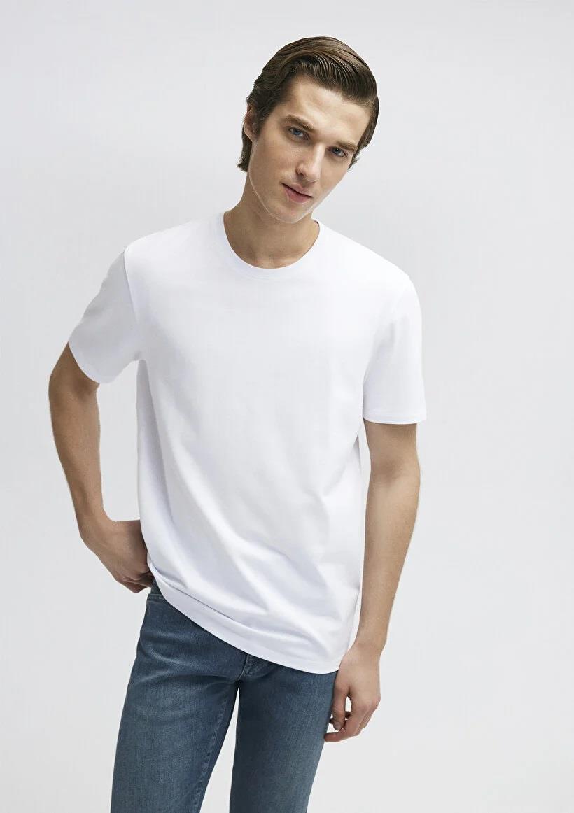 Mavi Basıc Bisiklet Yaka  Beyaz Erkek T-Shirt 0610252-620