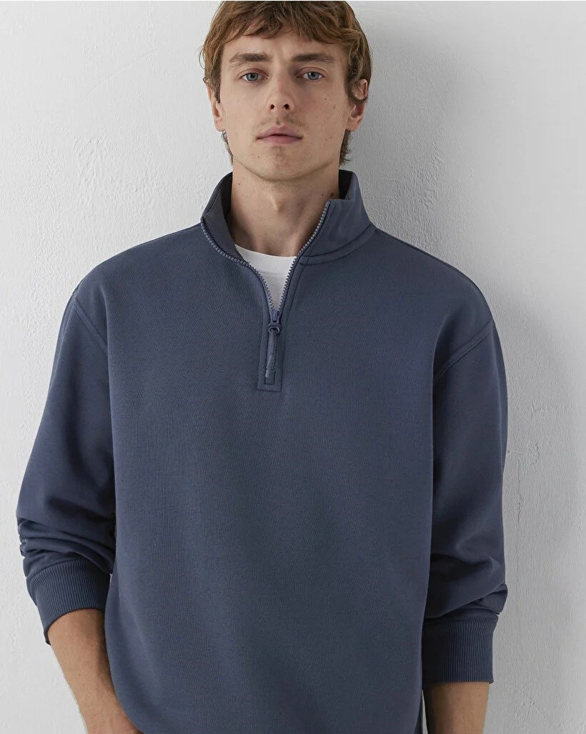 Mavi Yarım Fermuarlı   Erkek Sweatshirt 0S10278-70759