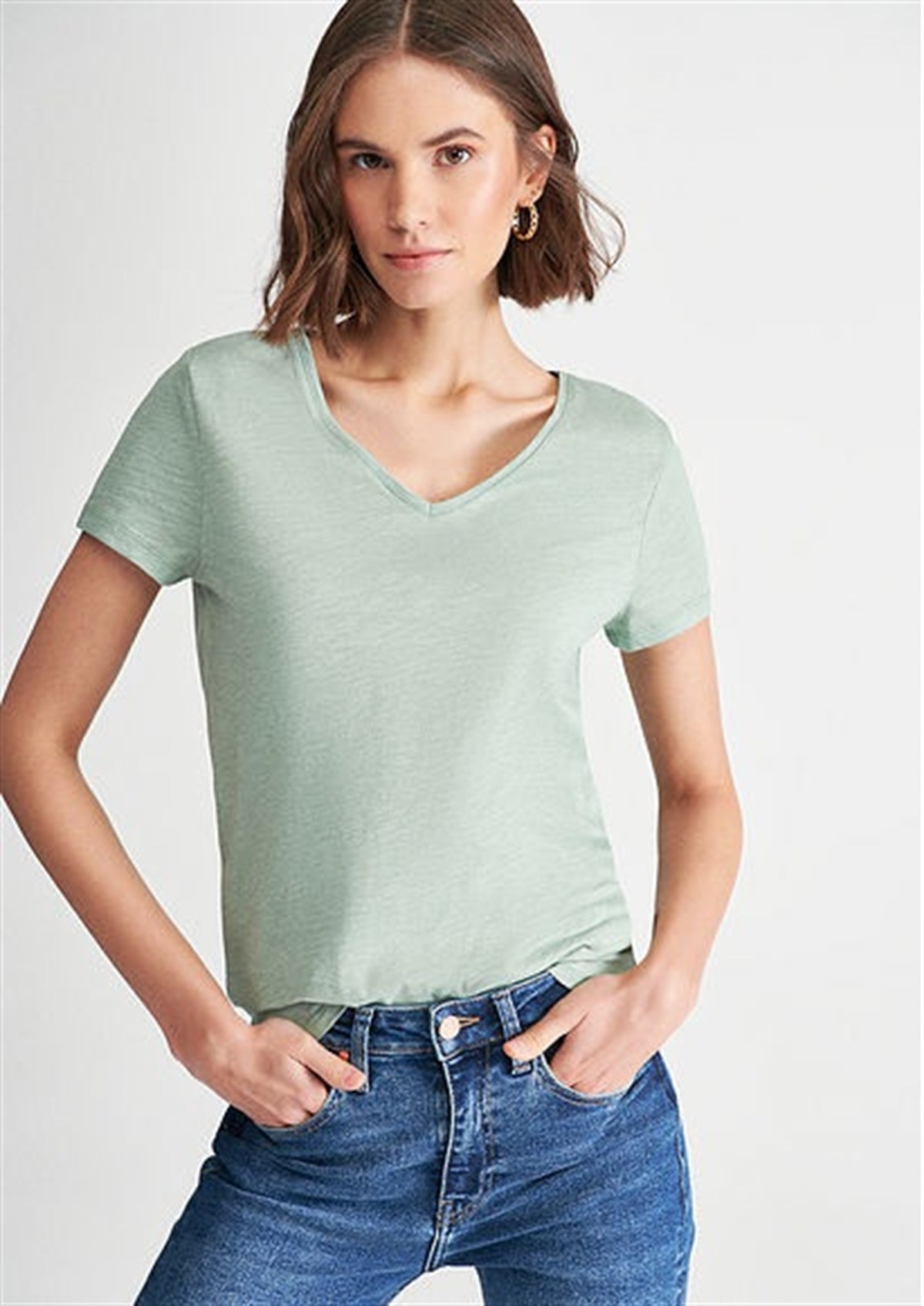 Mavi Basic V Yaka Kadın T-Shirt Slate Gray