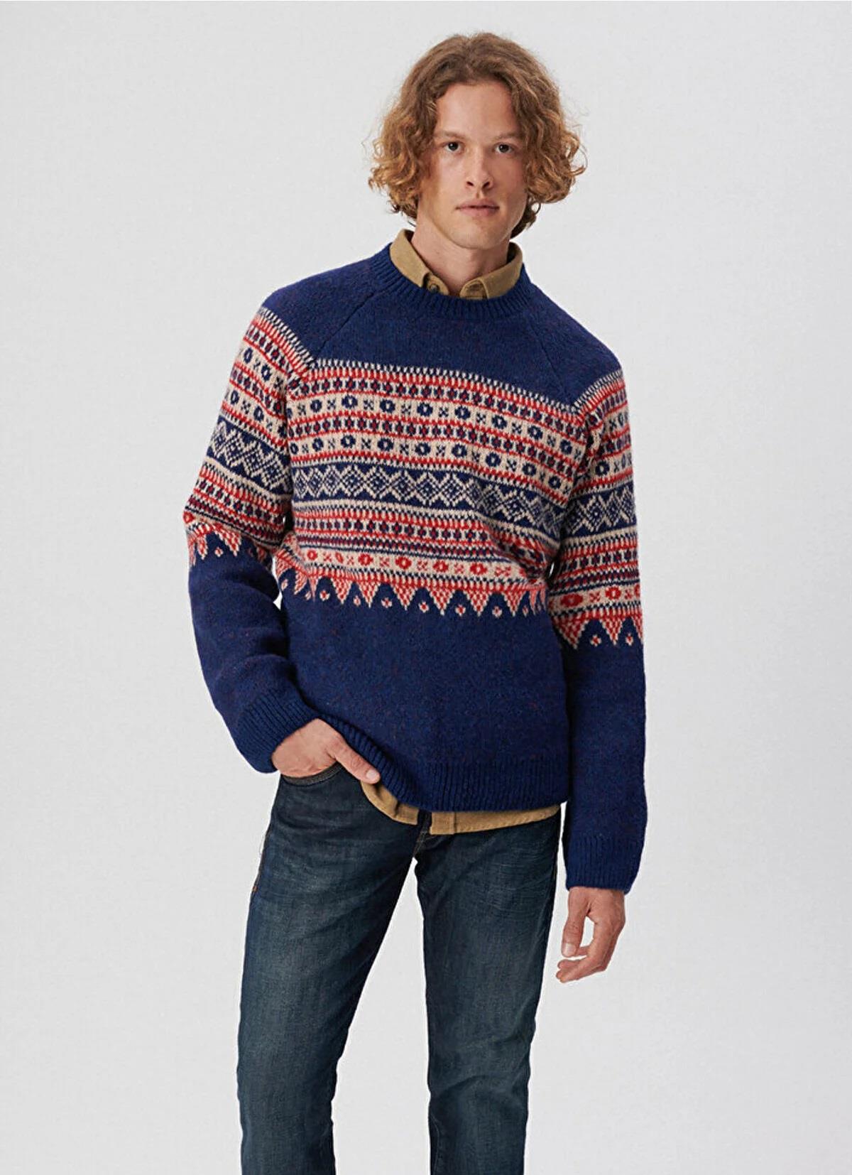 Mavi Jakarlı Mavi Kazak 0710126-70896