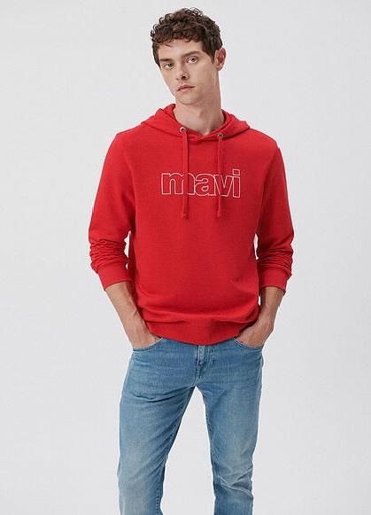 Mavi Logo Kapüşonlu Acı Kırmızı Erkek Sweatshirt 065606-82054