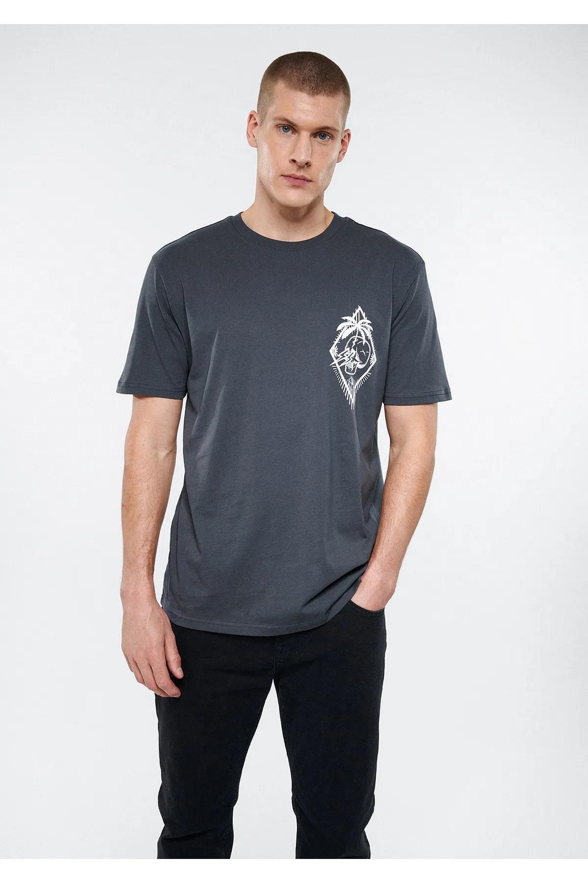 Mavi Baskılı Antrasit Erkek T-shirt 0611481-80106