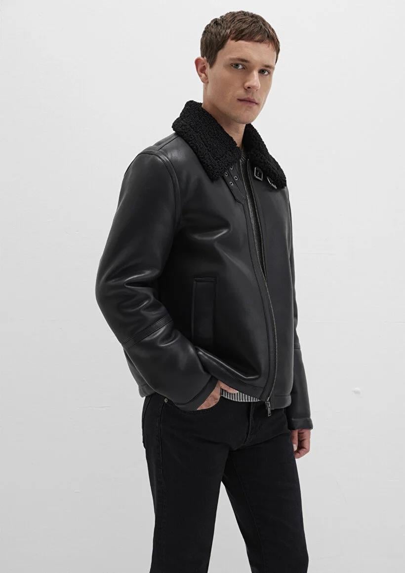 Mavi Kürk Yaka Jet Siyah Erkek Mont 0110670-71379