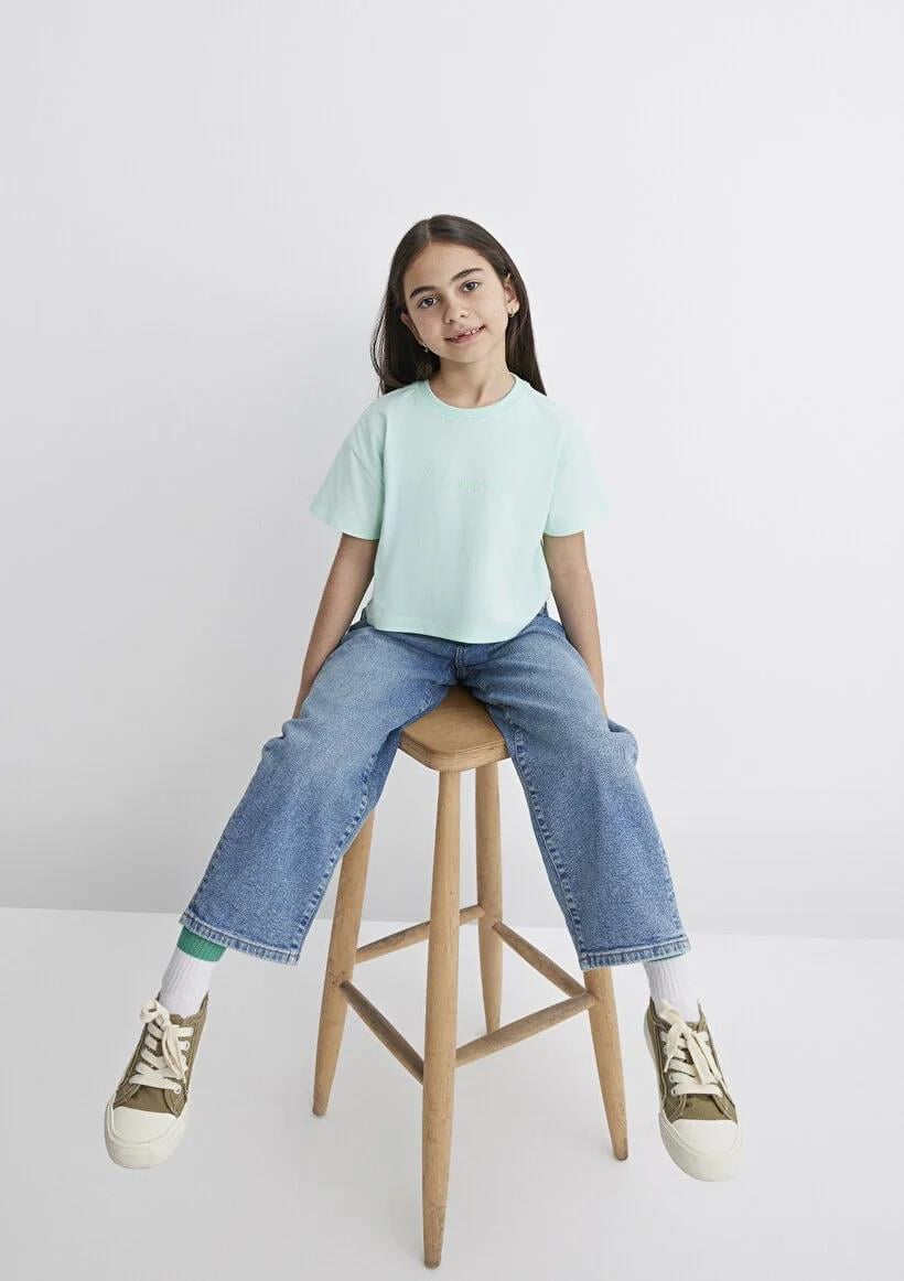 Mavi Logo Baskılı Crop  Brook Gree Çocuk T-Shirt 7610181-71676