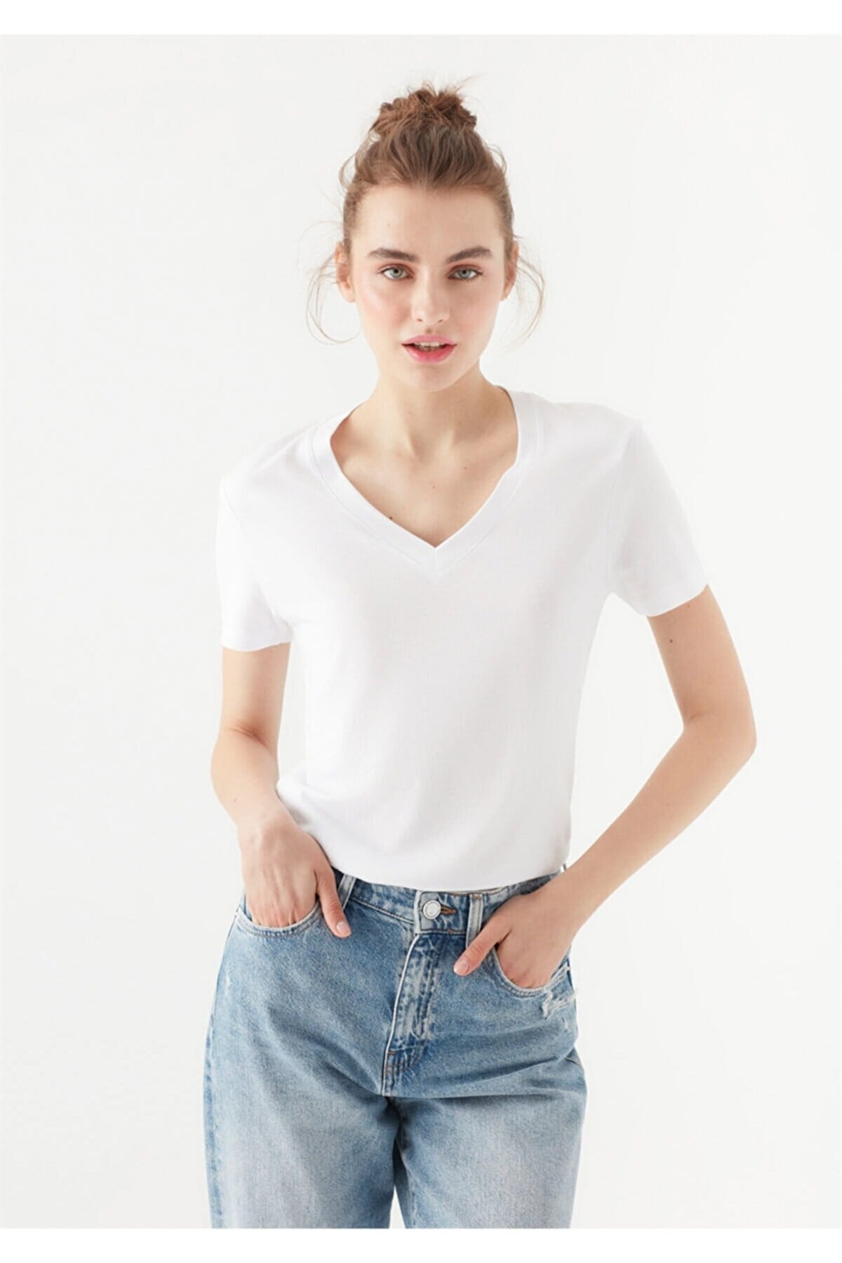 Mavi Kısa Kol Kadın T-Shirt Beyaz 1600956-620