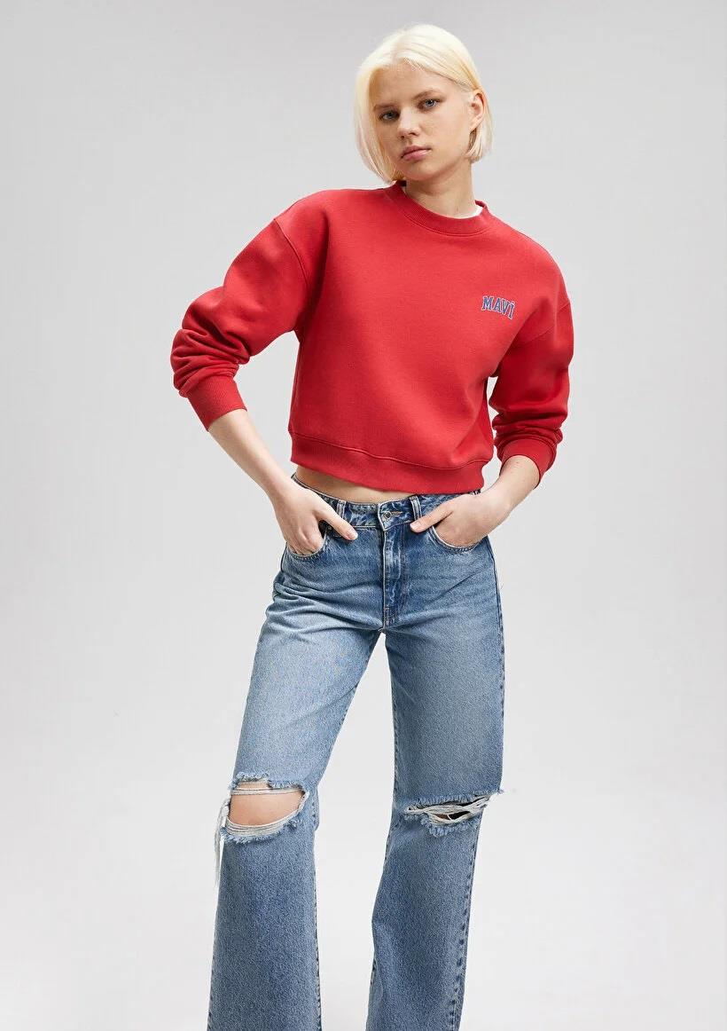 Mavi Logo Kısa Kadın Sweatshirt
