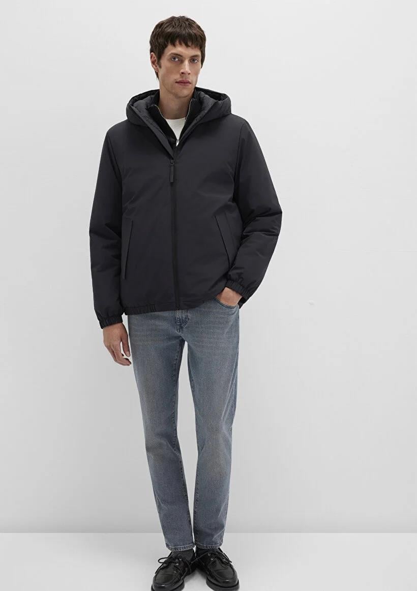 Mavi Kapüşonlu  Jet Siyah Erkek Mont 0110617-71379