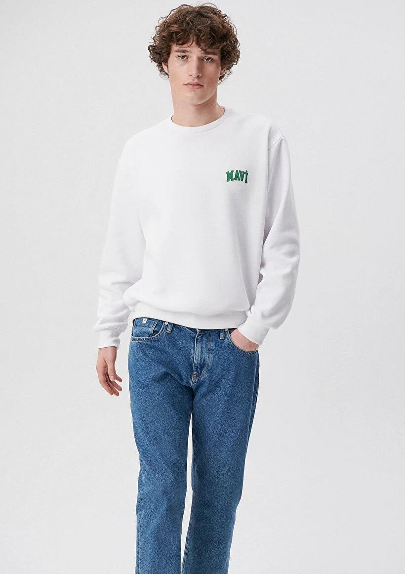 Mavi Baskılı Erkek Beyaz  Sweatshirt 0611716-620