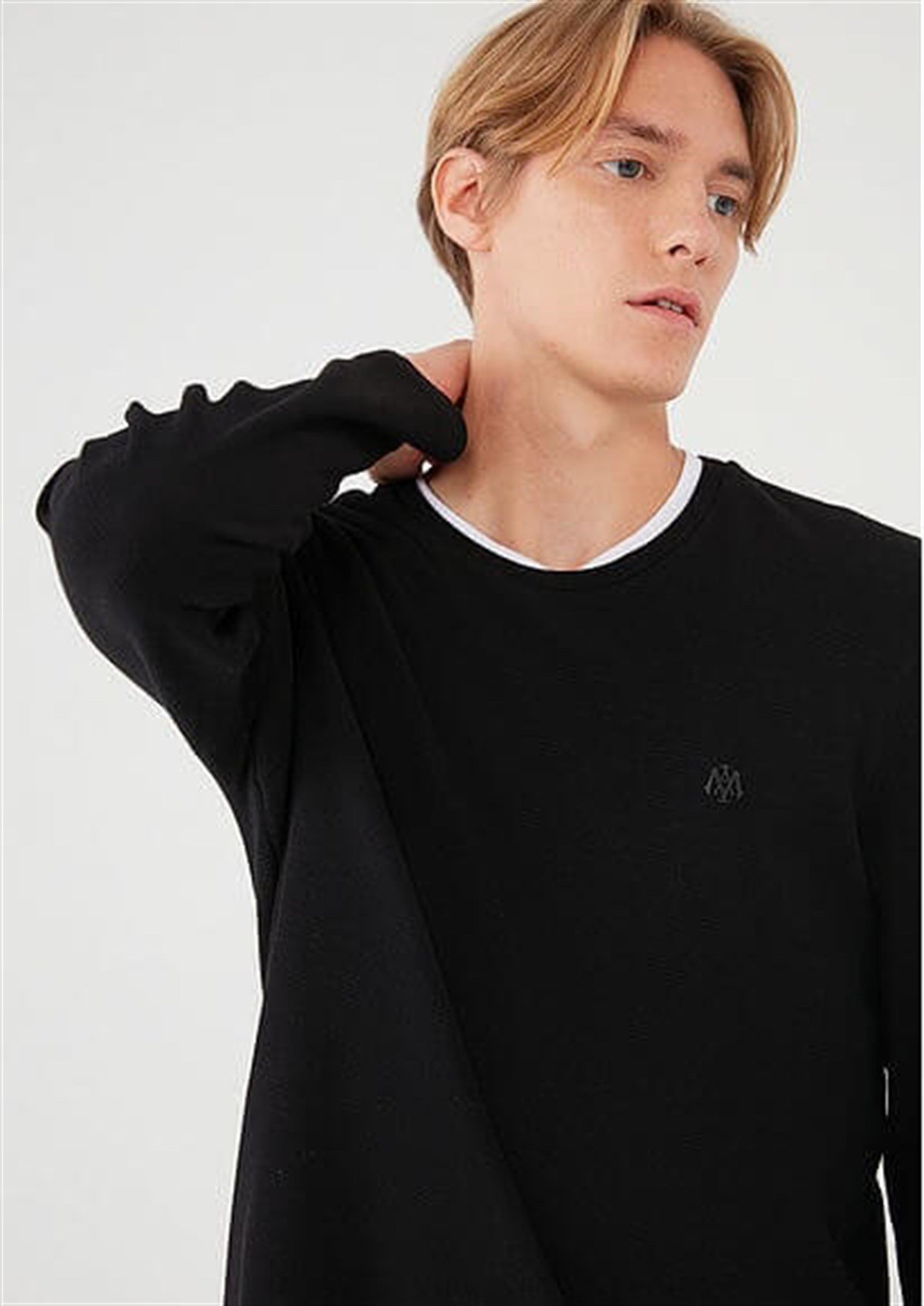 Mavi Uzun Kol  Siyah Erkek Sweatshirt