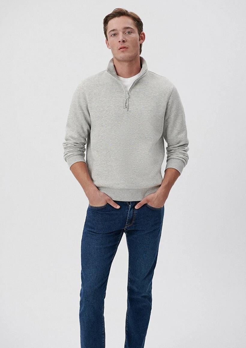 Mavi Yarım Fermuarlı Sweatshirt Açık Gri Melang 0610908-80196