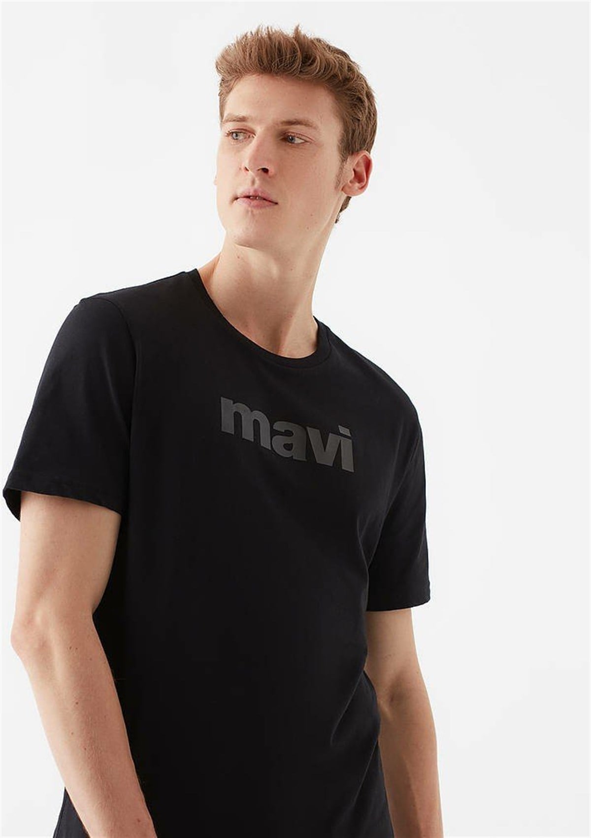 Mavi Baskılı Erkek T-Shirt Siyah